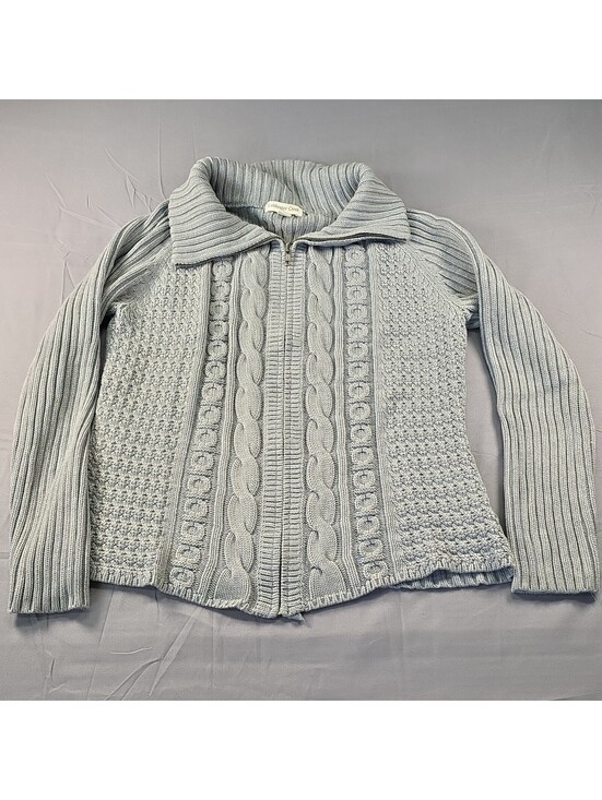 Coldwater Creek Sweaters - Coldwater Creek Chunky Cable Knit ZipUp Cardigan Sweater Gray P L